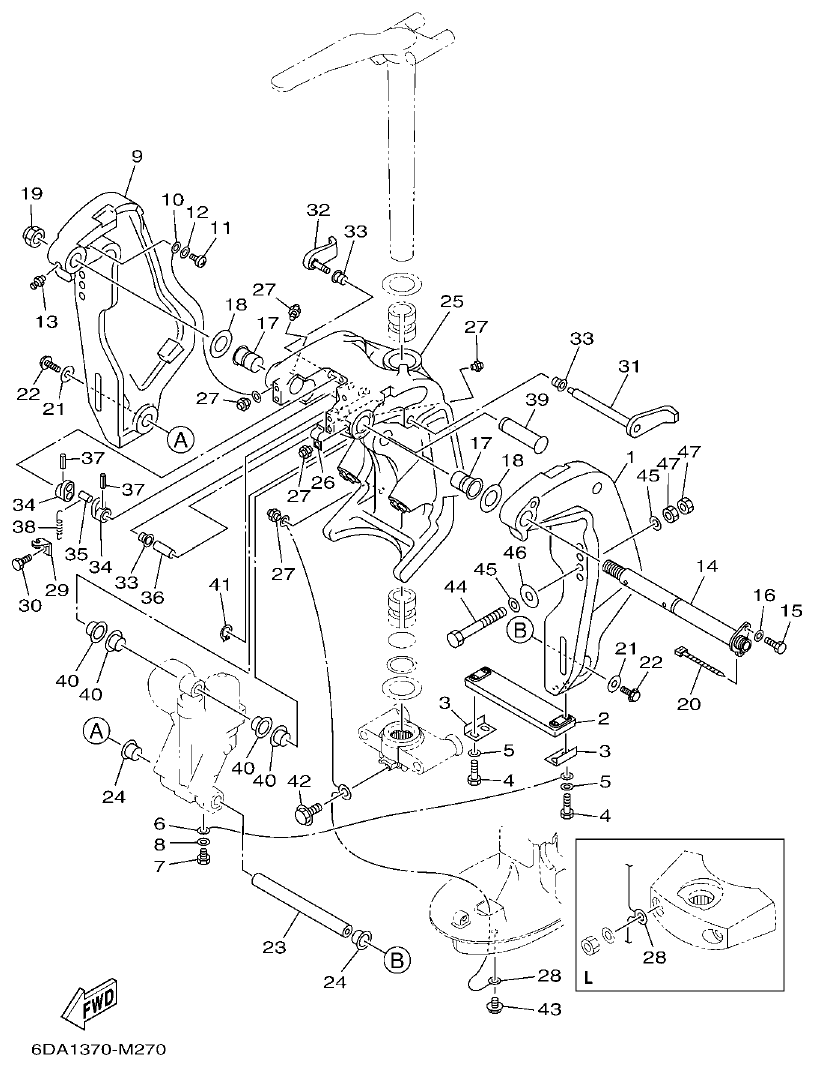 Yamaha F200FET, FL200FET BRACKET 1 parts diagram